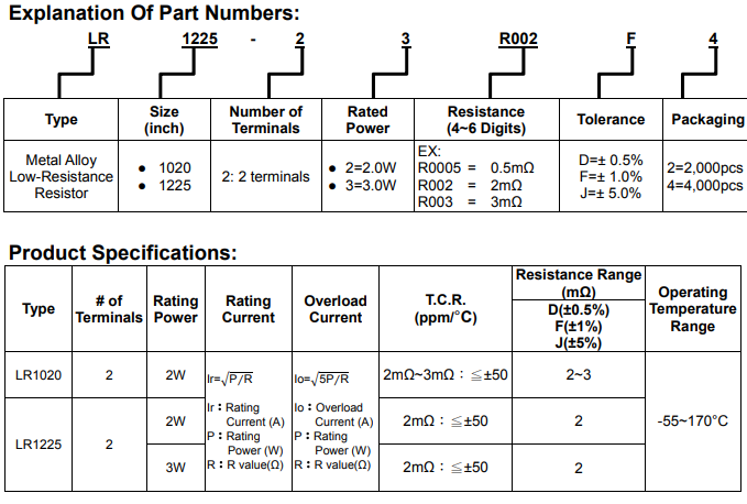 旺诠LR系列宽电极系列金属合金微电阻